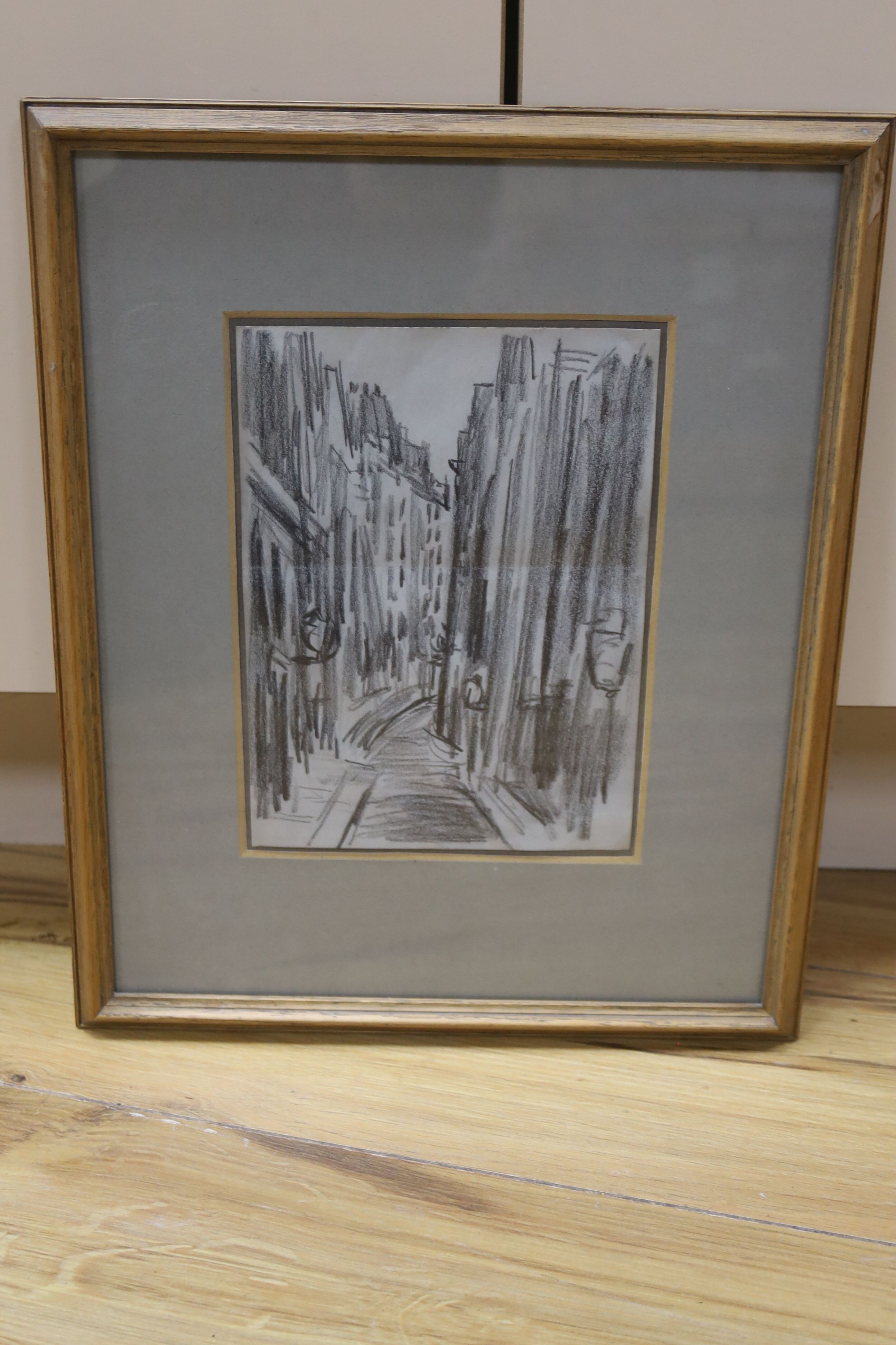 Sir Jacob Epstein (1880-1959), pencil drawing, 'Paris, Left Bank', sketch for illustration for Les Fleurs du Mal', Boundary Gallery label verso, 19 x 14cm